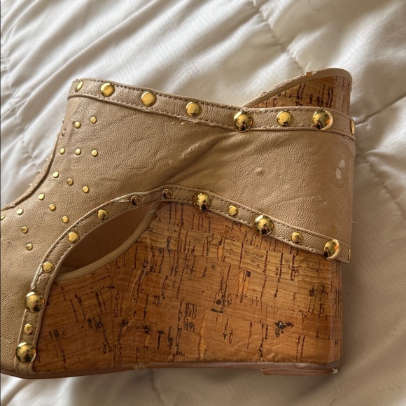 Cathy Jean tan Cork Wedges with Gold round studs Bohemian Summer Style s⦠- Picture 9 of 11